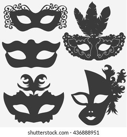 carnival mask set, theatrical or masquerade masks silhouette. vector