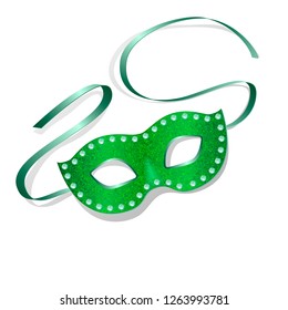 Carnival mask with shiny glitter texture. Venetian carnival mardi gras party. American New Orleans Fat Tuesday celebration. Australian Mardi Gras parade. Vector Design with carnival symbol 