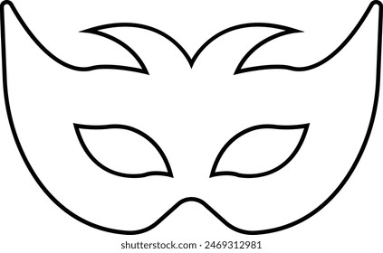 Siluetas de máscara de carnaval. Icono de línea negra de máscara de mascarada para fiesta, desfile y carnaval para Mardi Gras y Halloween. Elemento de máscara facial de fantasía editable stock aislado sobre fondo transparente.