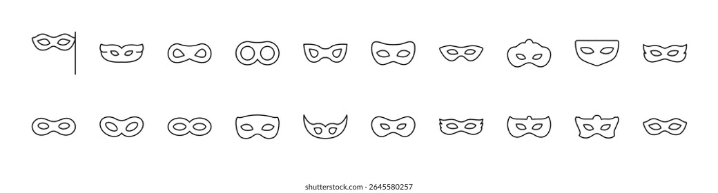 Carnival Mask Simple Isolated Line Icons Collection. Editable Stroke. Suitable for Web Sites, Books, Cards, Apps 