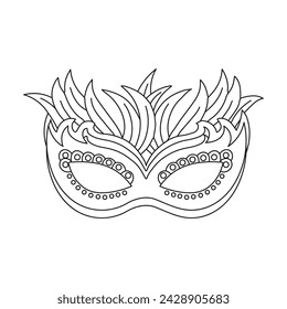Carnival mask, sketch, line art. Illustration for coloring book, holiday decor element, vector