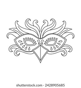 Carnival mask, sketch, line art. Illustration for coloring book, holiday decor element, vector