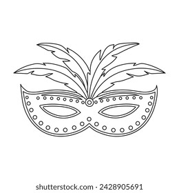Carnival mask, sketch, line art. Illustration for coloring book, holiday decor element, vector