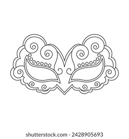 Carnival mask, sketch, line art. Illustration for coloring book, holiday decor element, vector