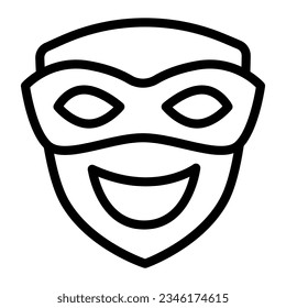 Carnival mask with smiling face, comedy mask line icon, theater concept, smiley mask vector sign on white background, outline style icon mobile concept web design. Vector graphics.