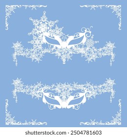 carnival mask and snowflakes making winter season frame border  -  seasonal party vector copy space background design elements set