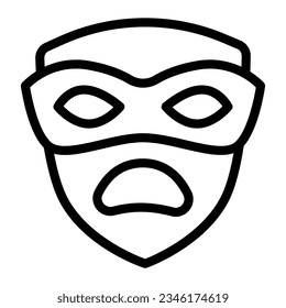 Carnival mask, tragedy mask, sad face line icon, masquerade concept, drama masque vector sign on white background, outline style icon mobile concept web design. Vector graphics.