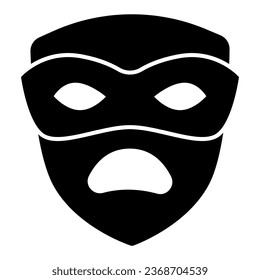 Carnival mask, tragedy mask, sad face solid icon, masquerade concept, drama masque vector sign on white background, glyph style icon for mobile concept and web design. Vector graphics