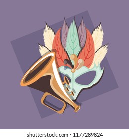 carnival mask with trumpet decoration retro style