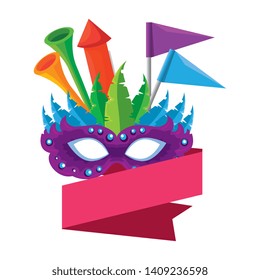 carnival mask with trumpets and fireworks