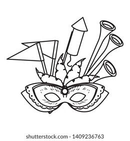 carnival mask with trumpets and fireworks