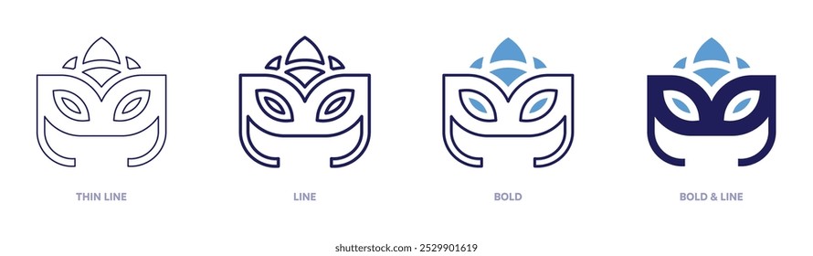 Carnival mask tutorial icon in 4 different styles. Thin Line, Line, Bold, and Bold Line. Duotone style. Editable stroke.