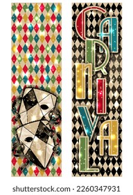 Carnival mask two banners in art deco style , vector illustration