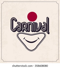 Carnival Mask Typographic Vector Design - Clown Minimal Illustration