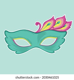 Máscara de carnaval. Vector. Colores brillantes. Rosa. Amarillo. Turquesa. Las plumas. Vacaciones. Máscara por la cara. Misterio.