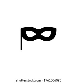 icono vectorial de máscara de carnaval en glifo plano negro, estilo relleno aislado en fondo blanco