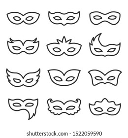 Carnival Mask Vector Line Icon Set