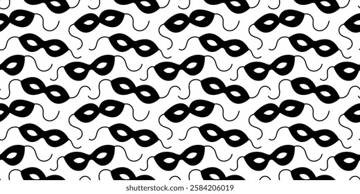 Carnival mask vector seamless pattern. Black masquerade mask pattern on white background