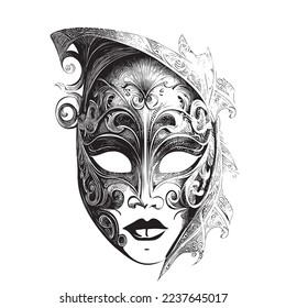 Carnival mask venetian retro hand drawn sketch Vector illustration