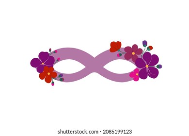 Máscara de carnaval en Venecia, Brasil. Vector aislado de decoración facial con flores, hojas, bayas. Accesorio para la celebración de una mascarada, fiesta de disfraces, baile.