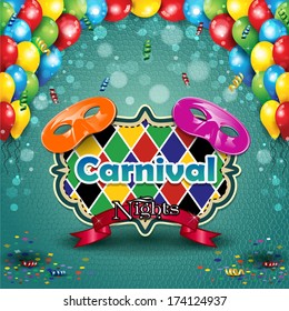 Carnival masks with balloons and confetti for parties with space to insert your text-transparency blending effects and gradient mesh-EPS10