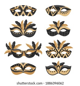 Carnival masks collection in flat style on white background