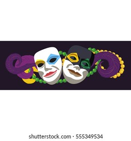 Carnival masks concept. Masquerade symbol with feathers beads. Freehand cartoon style. Mardi Gras parade celebration traditional colorful icon. Holiday vector decorative element banner background