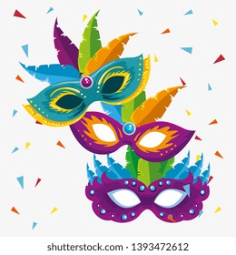 carnival masks with feathers decoration to festival celebration