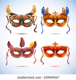 Carnival masks with feathers, Masquerade party mask set