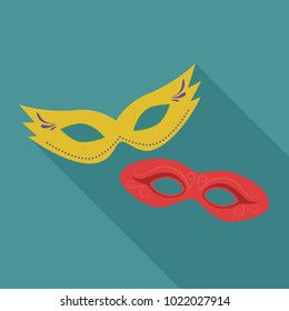 Carnival masks flat long shadow design icon. Vector eps10 illustration.