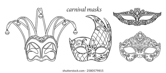 Carnival masks. Hand drawn vector illustration.