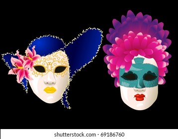 Carnival masks with hat and feather