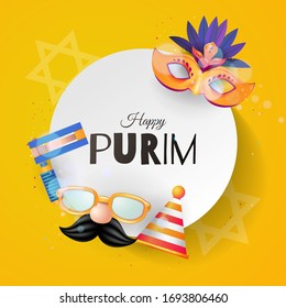 Carnival Masks and Objects on yellow Background