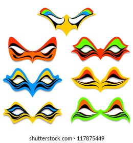 Carnival masks on a white background. Masks of different color and different form.