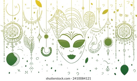 Carnival masks, party decorations, Mardi Gras Beads, festival elements, decorative background, happy carnival, vibrant party props, festive Mardi Gras bead concepts, colorful mask