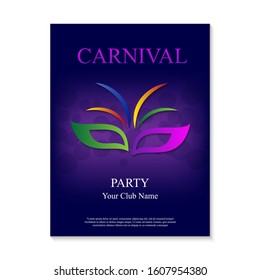 Carnival masks posters set, flyer or invitation design. Vector illustration. Place for your text message.