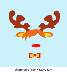 Carnival masks of rudolph reindeer red nose isolated. Vector cartoon illustration of christmas reindeer masquerade mask