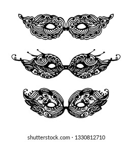 carnival masks set. hand-drawn vector illustration on white background