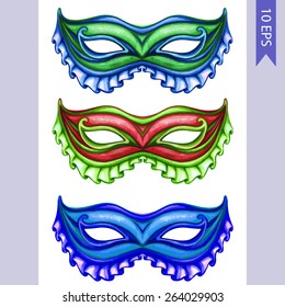  Carnival masks set. Masquerade party. Isolated on white background
