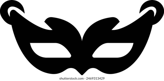 Siluetas de máscaras de carnaval. Icono de relleno negro de máscara de mascarada para fiesta, desfile y carnaval para el Mardi Gras y Halloween. Elemento de símbolo de máscara facial adornado de fantasía aislado sobre fondo transparente.