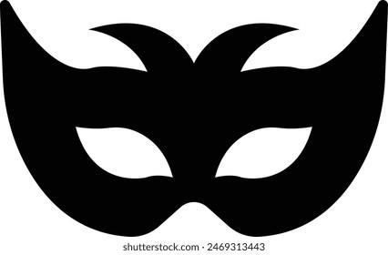 Siluetas de máscaras de carnaval. Icono de relleno negro de máscara de mascarada para fiesta, desfile y carnaval para el Mardi Gras y Halloween. Elemento de símbolo de máscara facial adornado de fantasía aislado sobre fondo transparente.