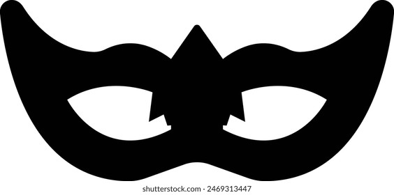 Siluetas de máscaras de carnaval. Icono de relleno negro de máscara de mascarada para fiesta, desfile y carnaval para el Mardi Gras y Halloween. Elemento de símbolo de máscara facial adornado de fantasía aislado sobre fondo transparente.