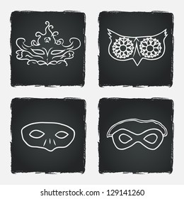 Carnival masks silhouettes on chalkboard background. Vector illustration.