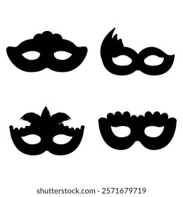 Carnival Masks Silhouettes on a white Background