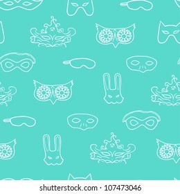 Carnival masks silhouettes seamless pattern on monotone background. Vector illustration.