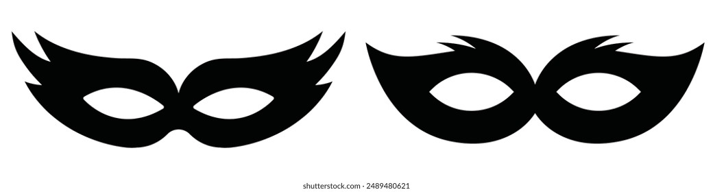 carnival masks silhouettes. Simple black icons of masquerade masks, for party, parade and carnival, for Mardi Gras and Halloween. Mask elements can be used as isolated sign, symbol or icon.