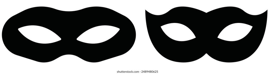 carnival masks silhouettes. Simple black icons of masquerade masks, for party, parade and carnival, for Mardi Gras and Halloween. Mask elements can be used as isolated sign, symbol or icon.