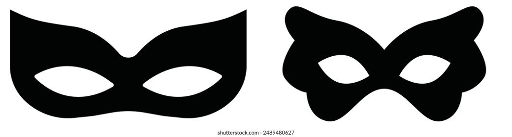 carnival masks silhouettes. Simple black icons of masquerade masks, for party, parade and carnival, for Mardi Gras and Halloween. Mask elements can be used as isolated sign, symbol or icon.