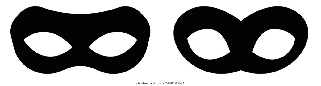 carnival masks silhouettes. Simple black icons of masquerade masks, for party, parade and carnival, for Mardi Gras and Halloween. Mask elements can be used as isolated sign, symbol or icon.