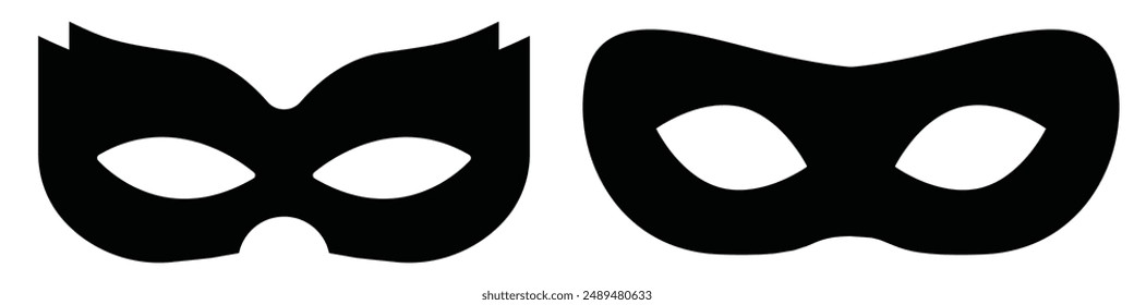 carnival masks silhouettes. Simple black icons of masquerade masks, for party, parade and carnival, for Mardi Gras and Halloween. Mask elements can be used as isolated sign, symbol or icon.